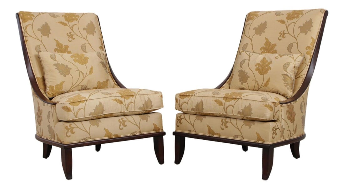 Drexel Heritage Mahogany Upholstered Slipper Chair Pair (1 of 10)