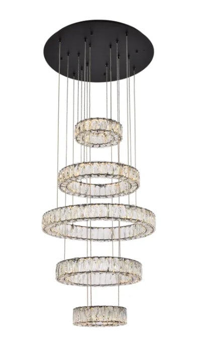 Monroe LED Black Crystal Chandelier Adjustable Height - 3