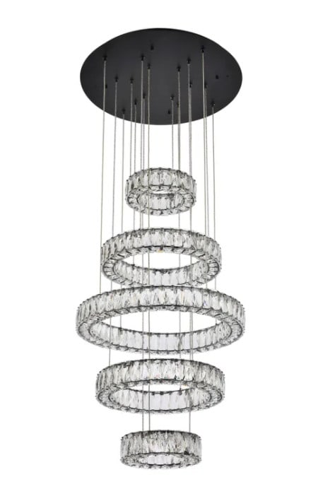 Monroe LED Black Crystal Chandelier Adjustable Height - 5