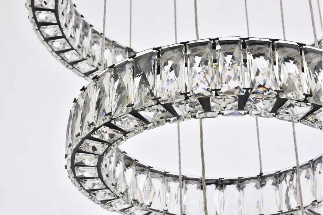 Monroe LED Black Crystal Chandelier Adjustable Height - 6