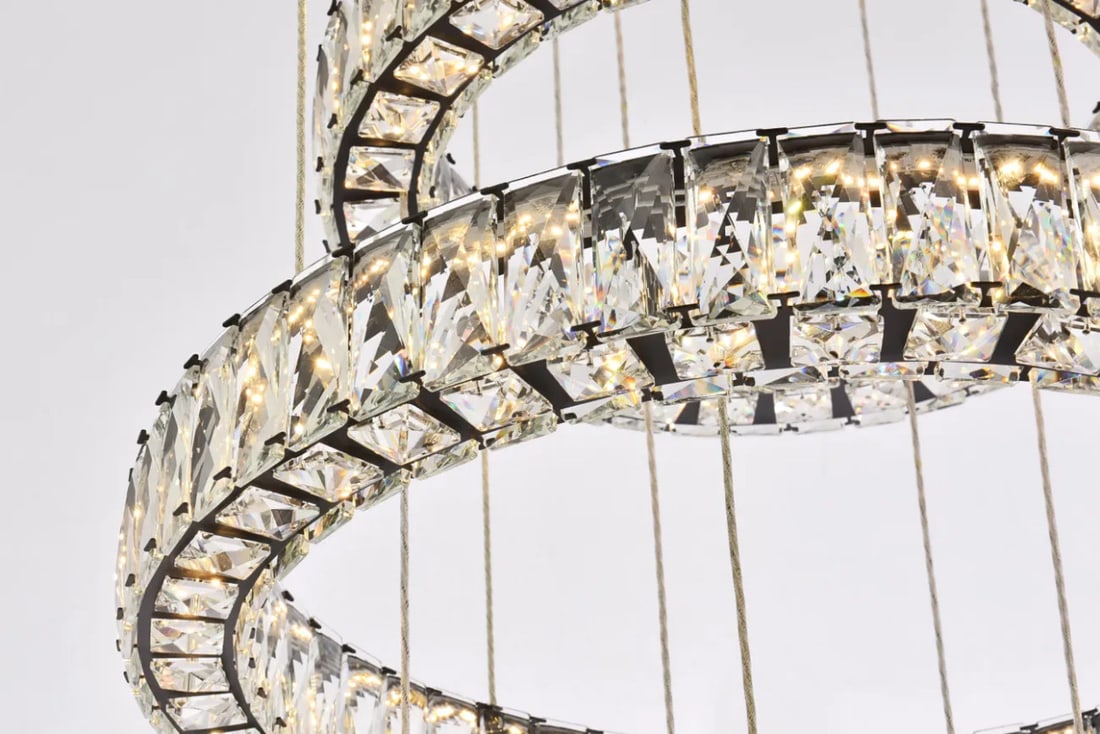 Monroe LED Black Crystal Chandelier Adjustable Height - 8