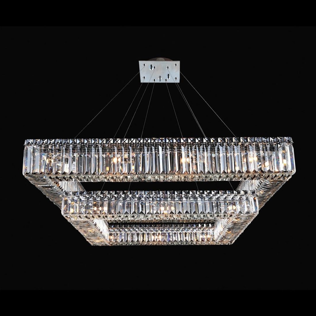 Kalco Quadro Luxury Modern Chandelier 2-Tier Square Crystal Pendant: Kalco Quadro Luxury Modern Chandelier 2-Tier Square Crystal Pendant Illuminate your space with this exquisite Luxury Modern Chandelier featuring stunning crystal prisms. Crafted with precision, this 2