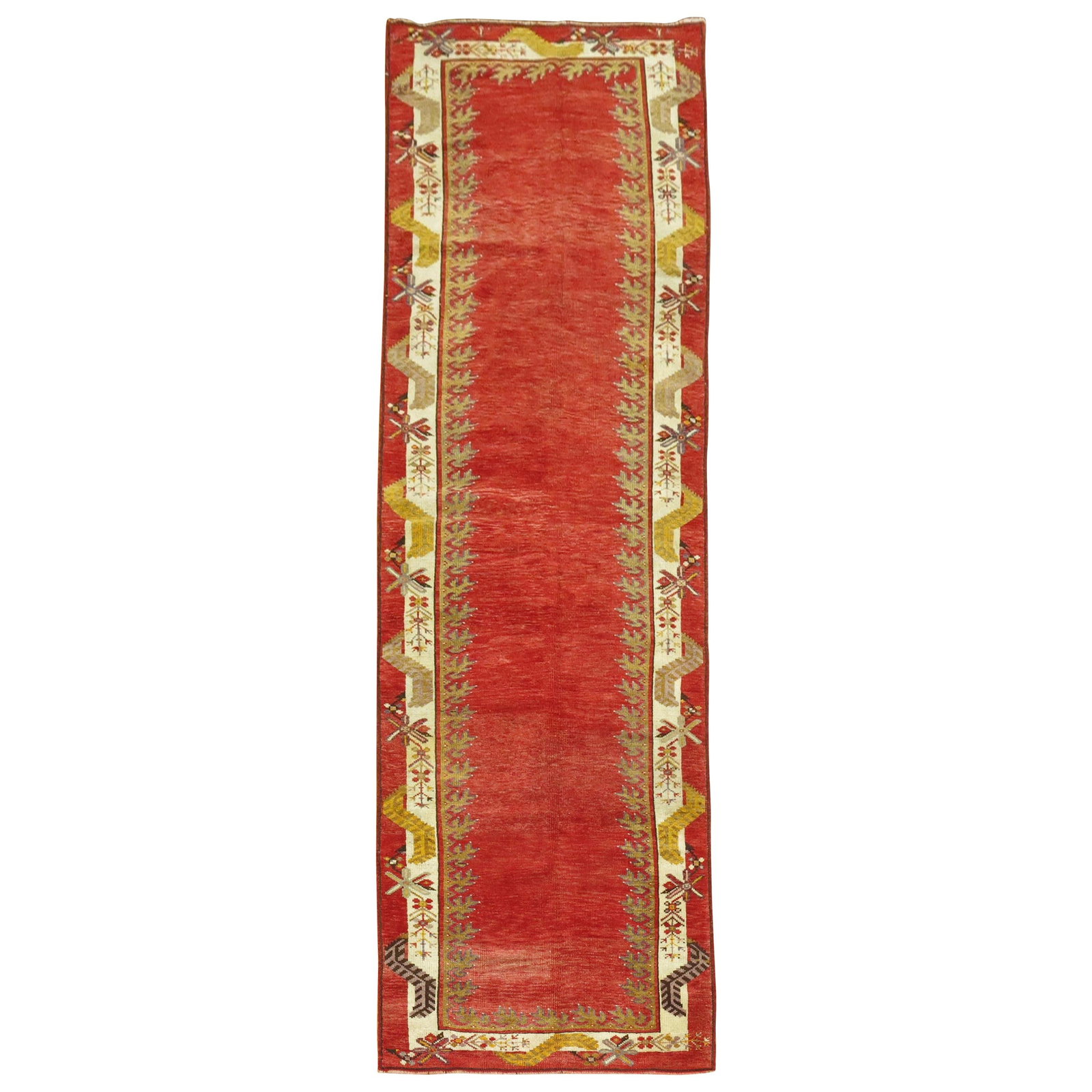 Circa 1930 Turkish Wool Hand Knotted Runner Red Gustavian Style (1 of 6)