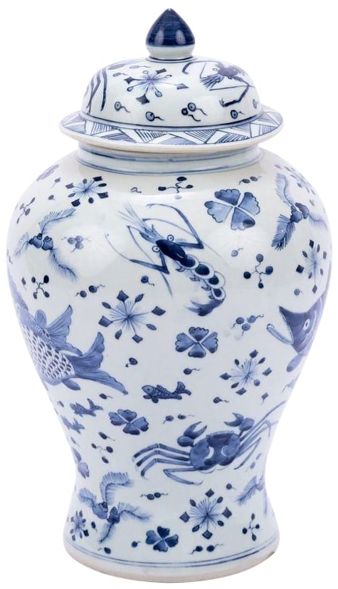 Handmade Asian Porcelain Ginger Jar with Shrimp Design (1 of 1)