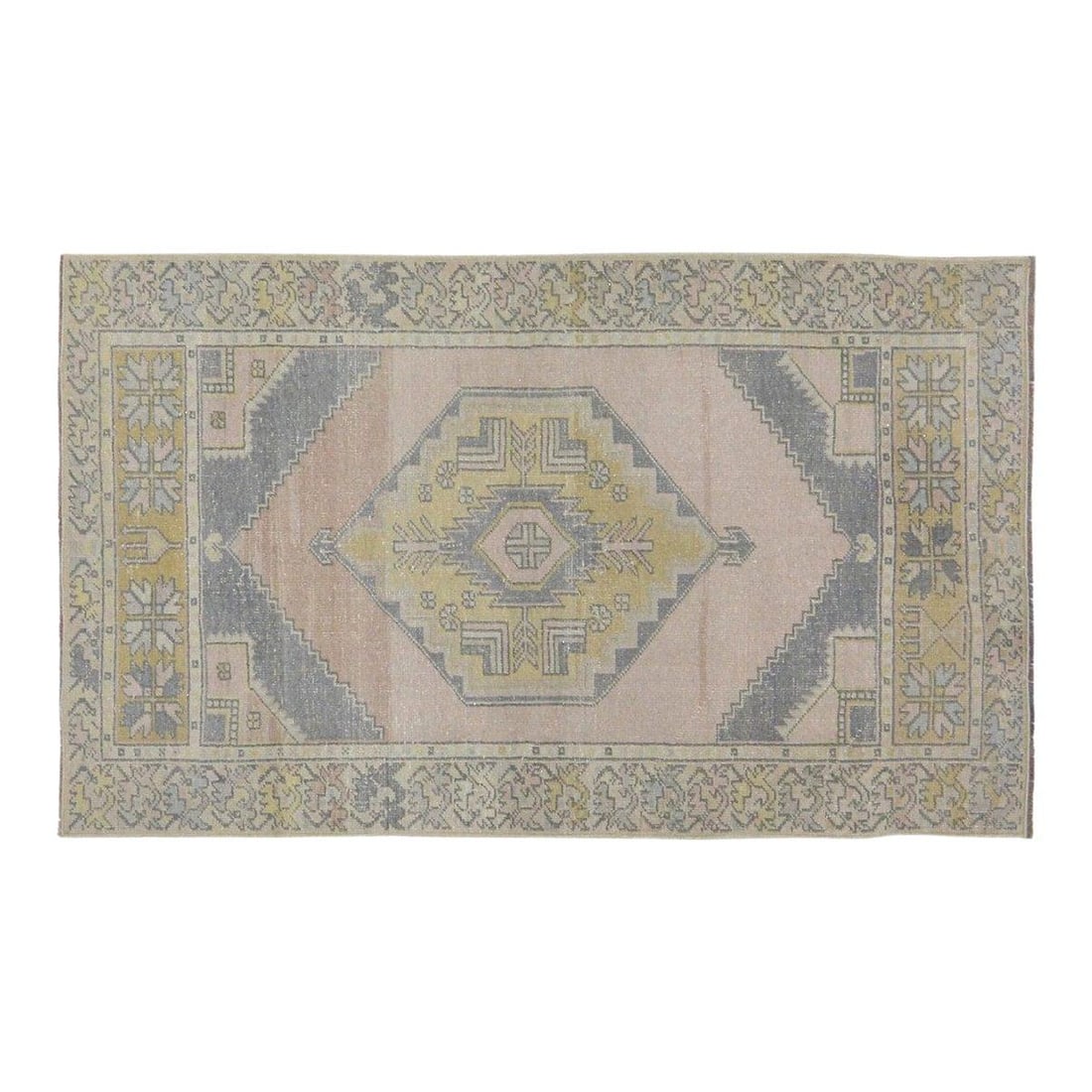 3'3" x 5'4" Hand-Knotted Wool Anatolian Turkish Area Rug: 3'3" x 5'4" Hand-Knotted Wool Anatolian Turkish Area Rug This vintage Turkish Anatolian rug is hand-knotted from wool using traditional techniques. The rug features a blend of timeless craftsmanship a