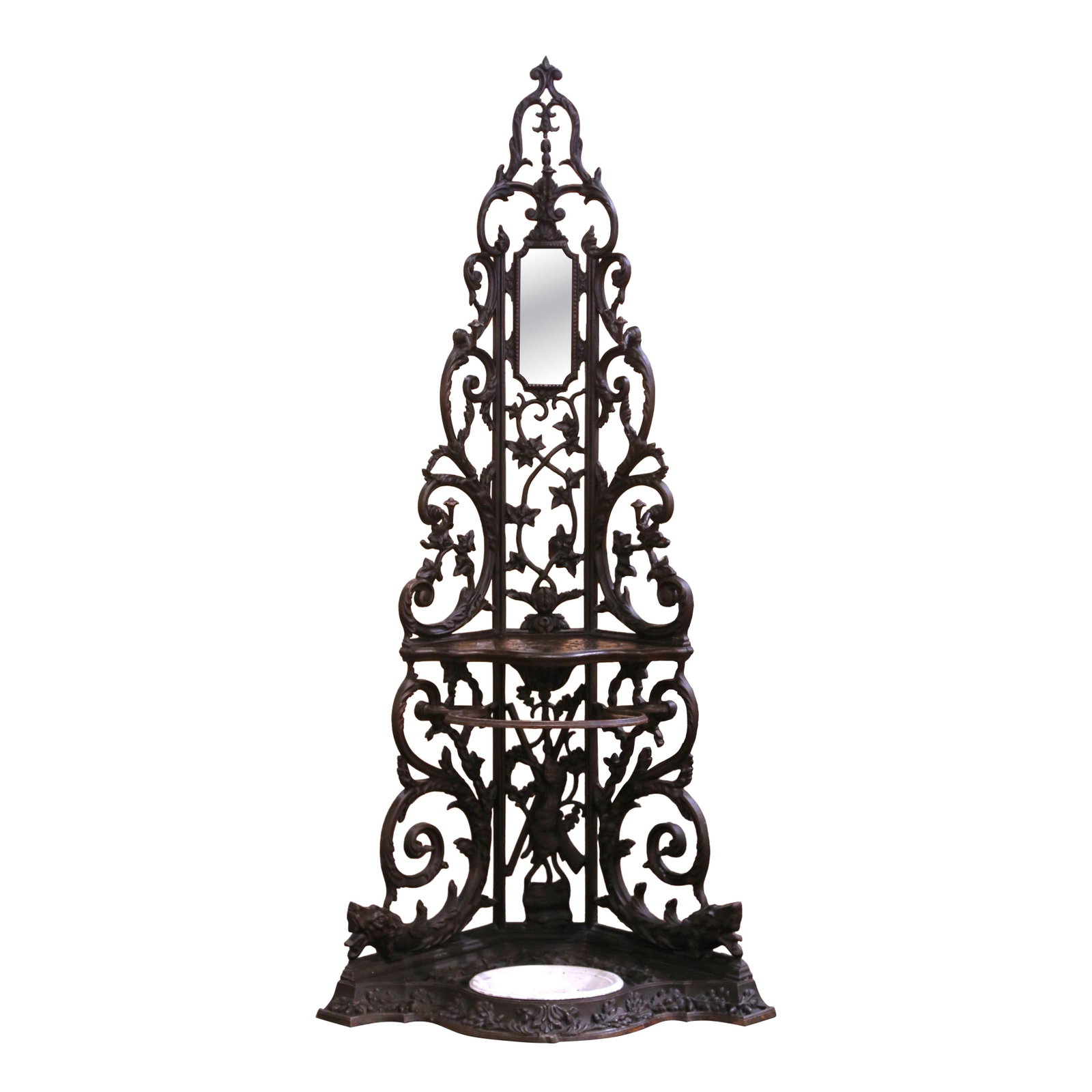 French Gothic Revival Iron Corner Hall Stand Attributed to Corneau Freres (1 of 16)