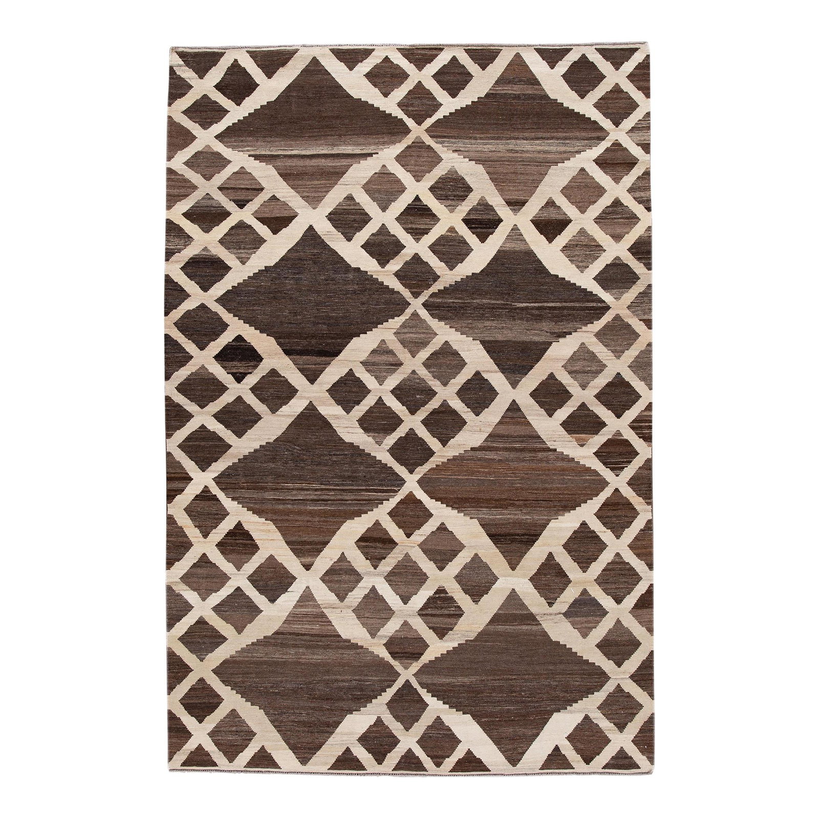2020s Brown Wool Turkish Kilim Rug with Geometric Design 6'7 x 9'11 (1 of 8)
