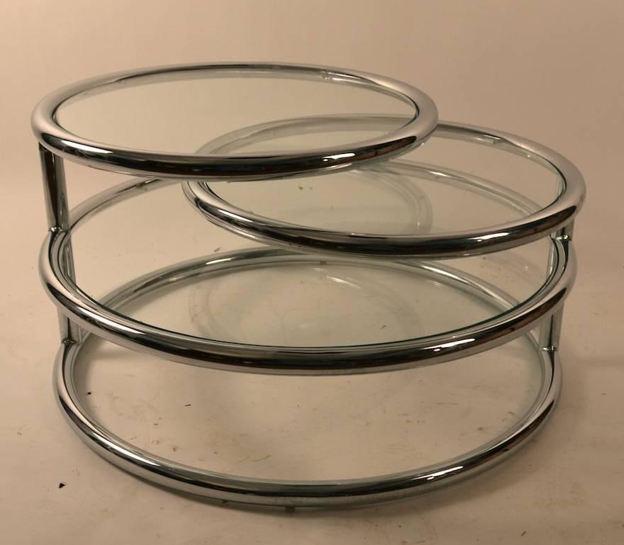 Adjustable Chrome Mechanical Disk Table with Glass Surfaces - 2