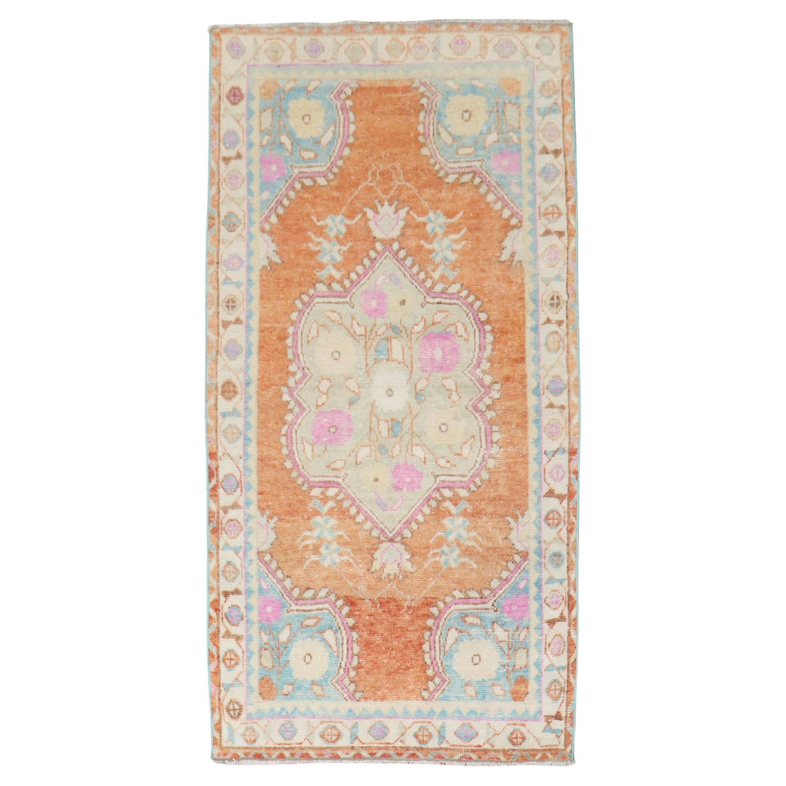 Mid-20th Century Orange Turkish Oushak Rug 34 x 63 Hand-Woven Angora Wool (1 of 8)