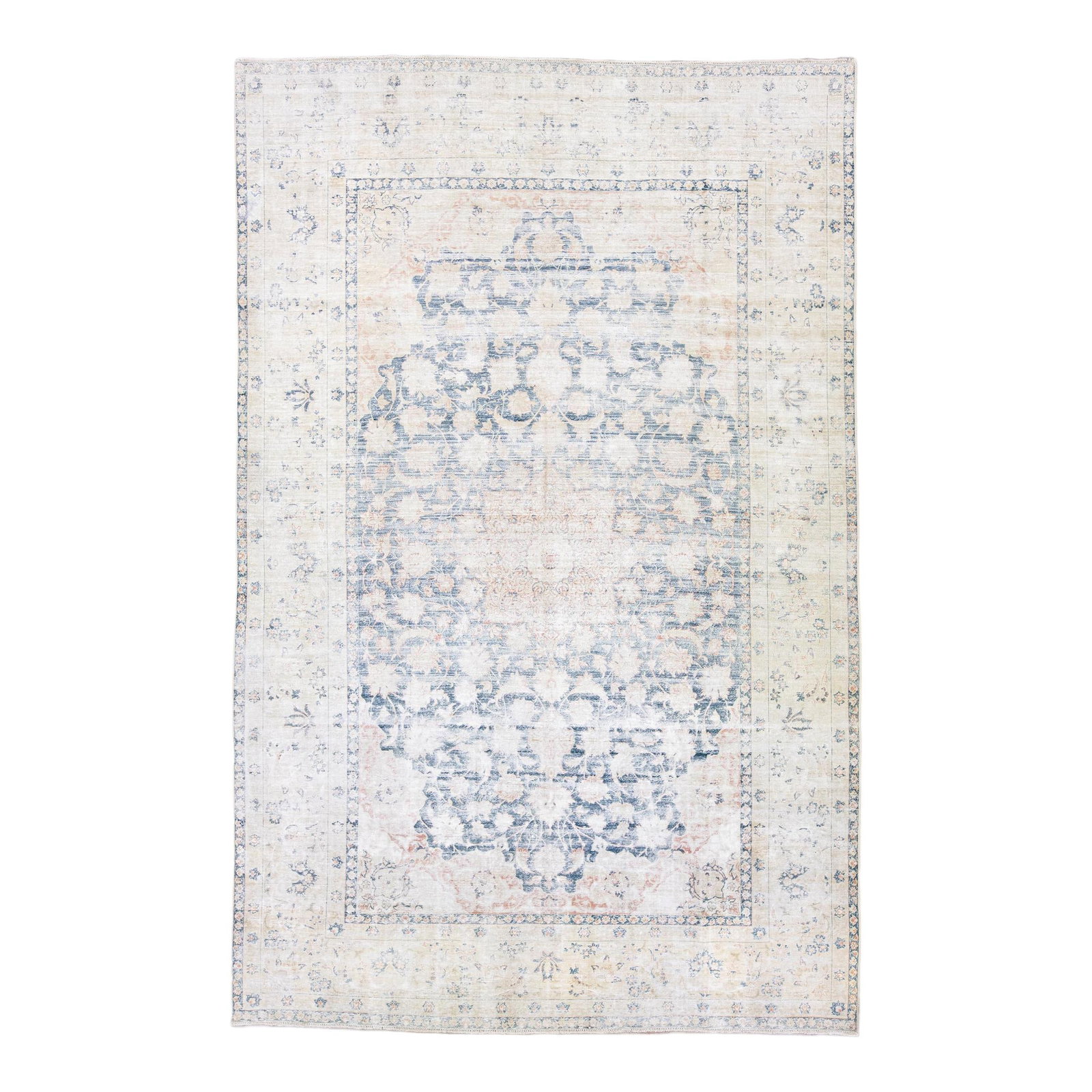 Antique Blue Tabriz Handmade Wool Rug 9'8 x 15'1 Medallion Design (1 of 7)