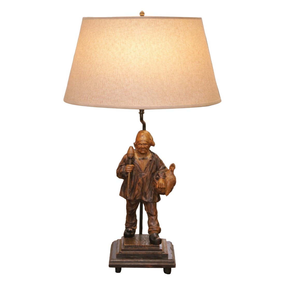 French Walnut Table Lamp With Hand Carved Folk Figure Signed Jeret Circa 1870 (1 of 12)