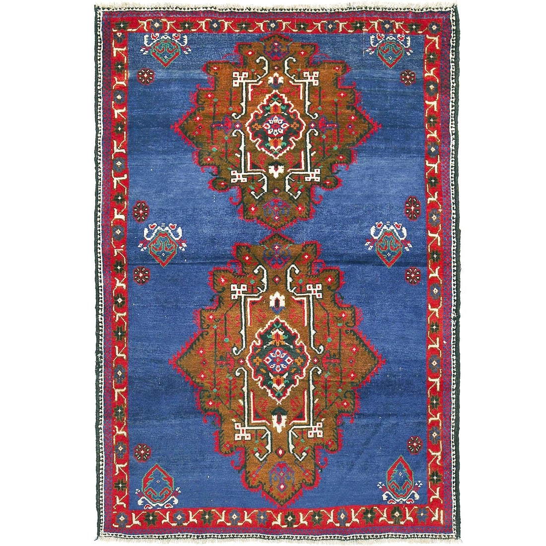 Handcrafted 4' x 6.2' Afghan Baluch Rug Blue Olive Wool Tribal (1 of 6)