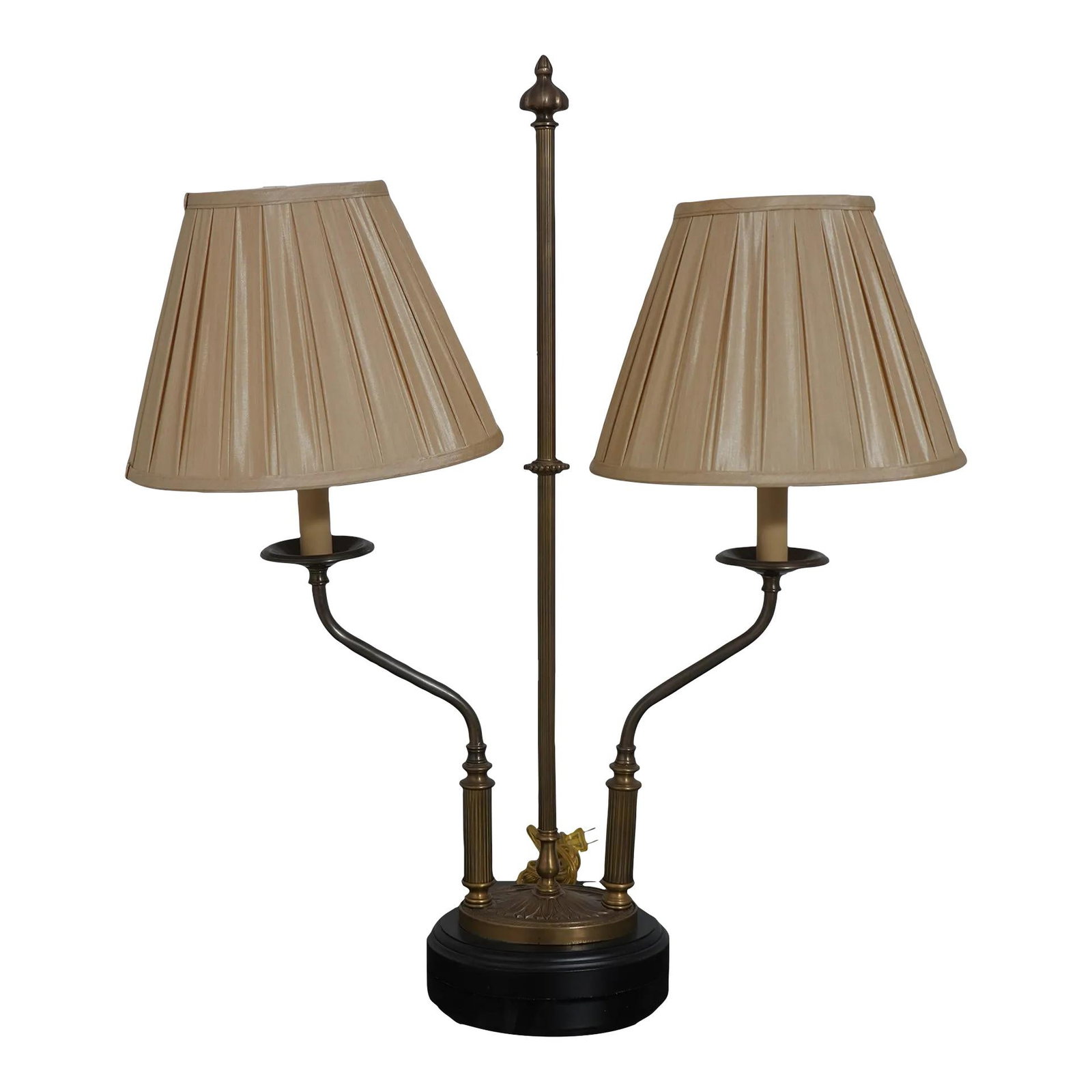 French Regency Double Arm Brass Table Lamp with Black Wood Base (1 of 10)