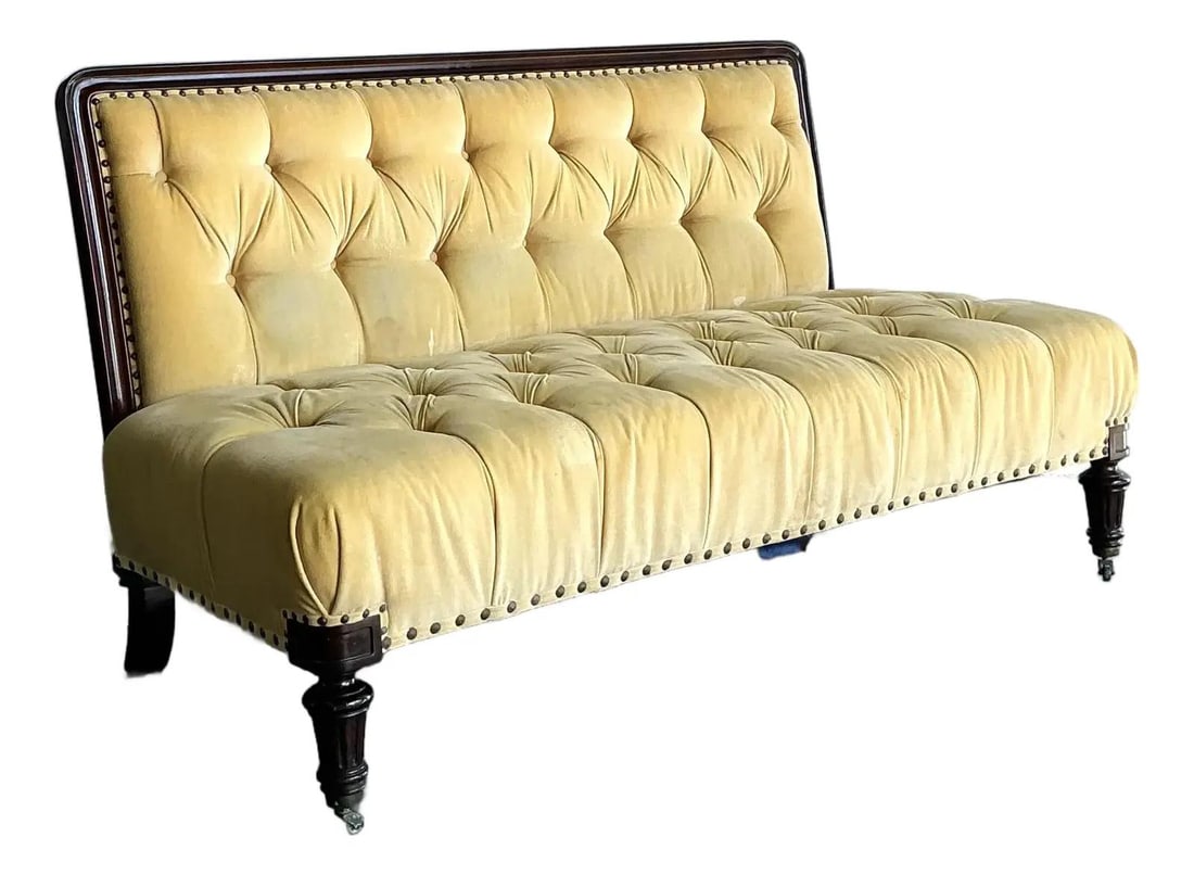 Ralph Lauren Home tufted mohair settee brass nailhead trim (1 of 10)