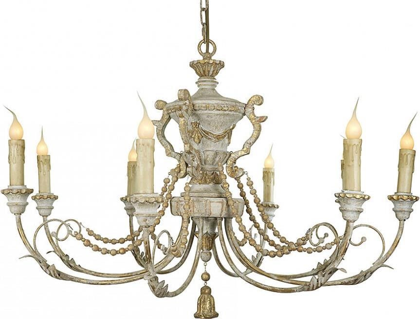 Provence Home Distressed Gray Wood Bowl Chandelier with Carvings (1 of 1)