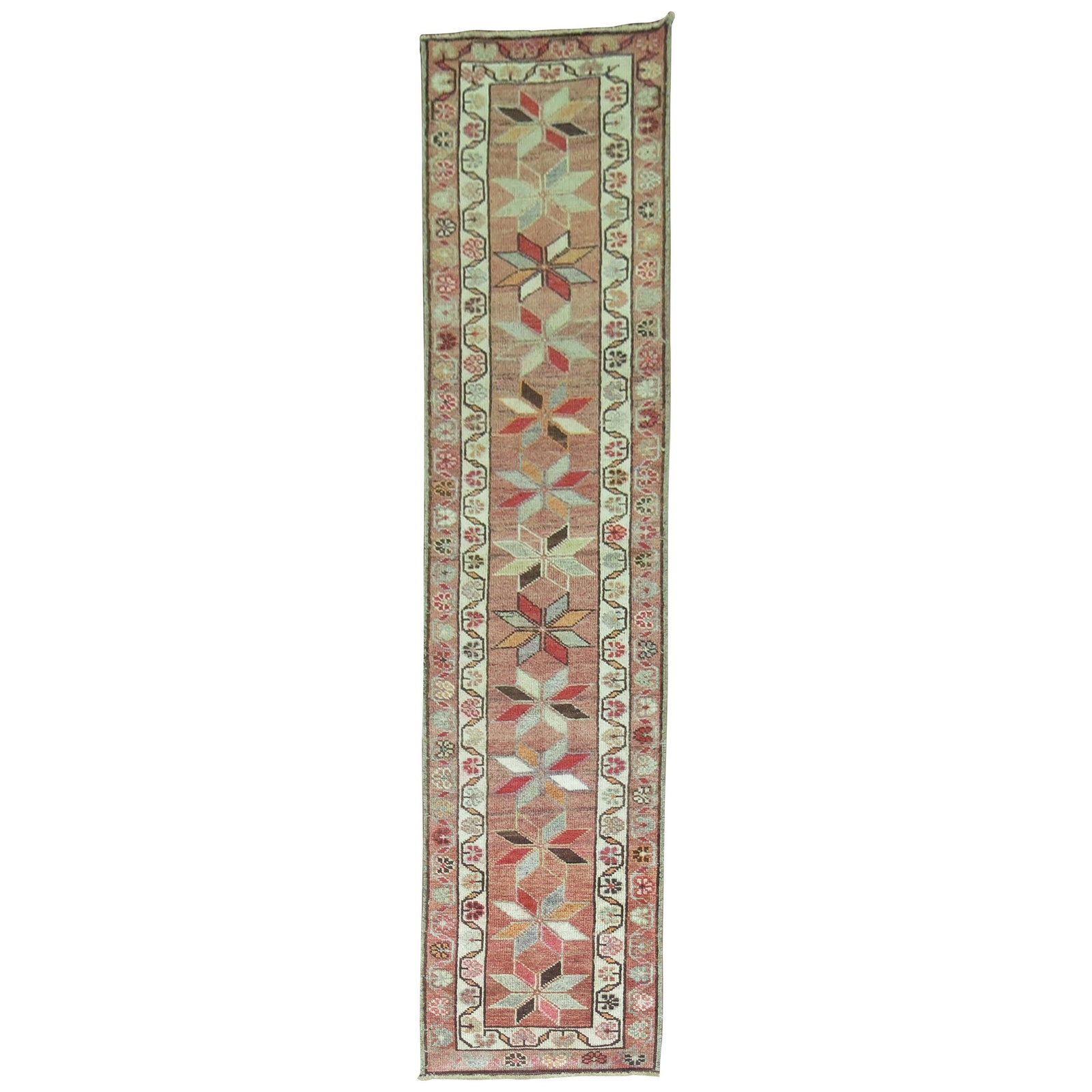 Turkish Anatolian Runner Wool Hand-Woven Star Motif 33 x 141 in (1 of 6)