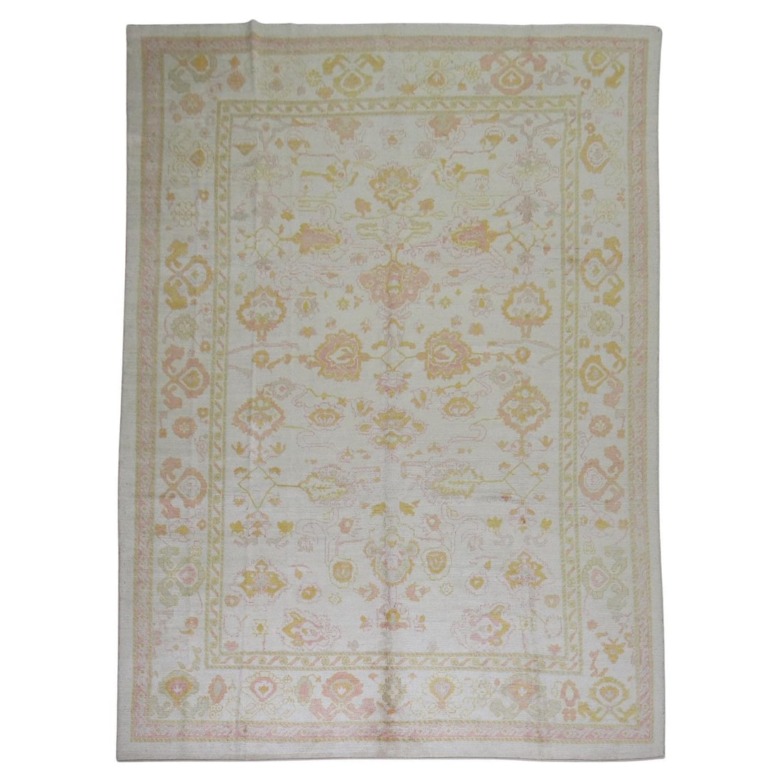 21st Century Angora Wool Oushak Rug Handwoven in Turkey 9'8 x 13'8: 21st Century Angora Wool Oushak Rug Handwoven in Turkey 9'8 x 13'8 This 21st-century Oushak rug features a vintage-inspired design hand-woven from luxurious angora wool. Crafted in Turkey, it showcase