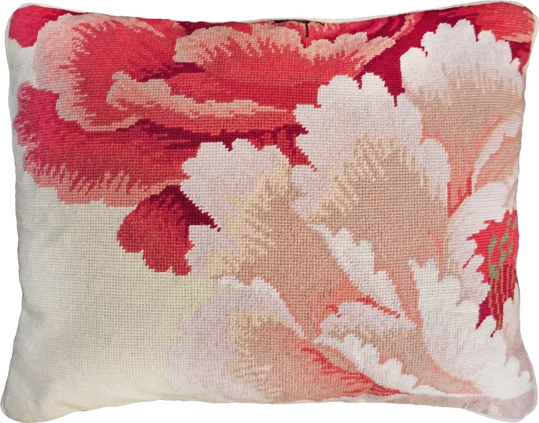 Elegant Lauren Floral Needlepoint Throw Pillow 16x20 Cotton Velvet: Elegant Lauren Floral Needlepoint Throw Pillow 16x20 Cotton Velvet Enhance your living space with this Elegant Lauren Needlepoint Pillow featuring a striking floral design. This hand-made throw pillow