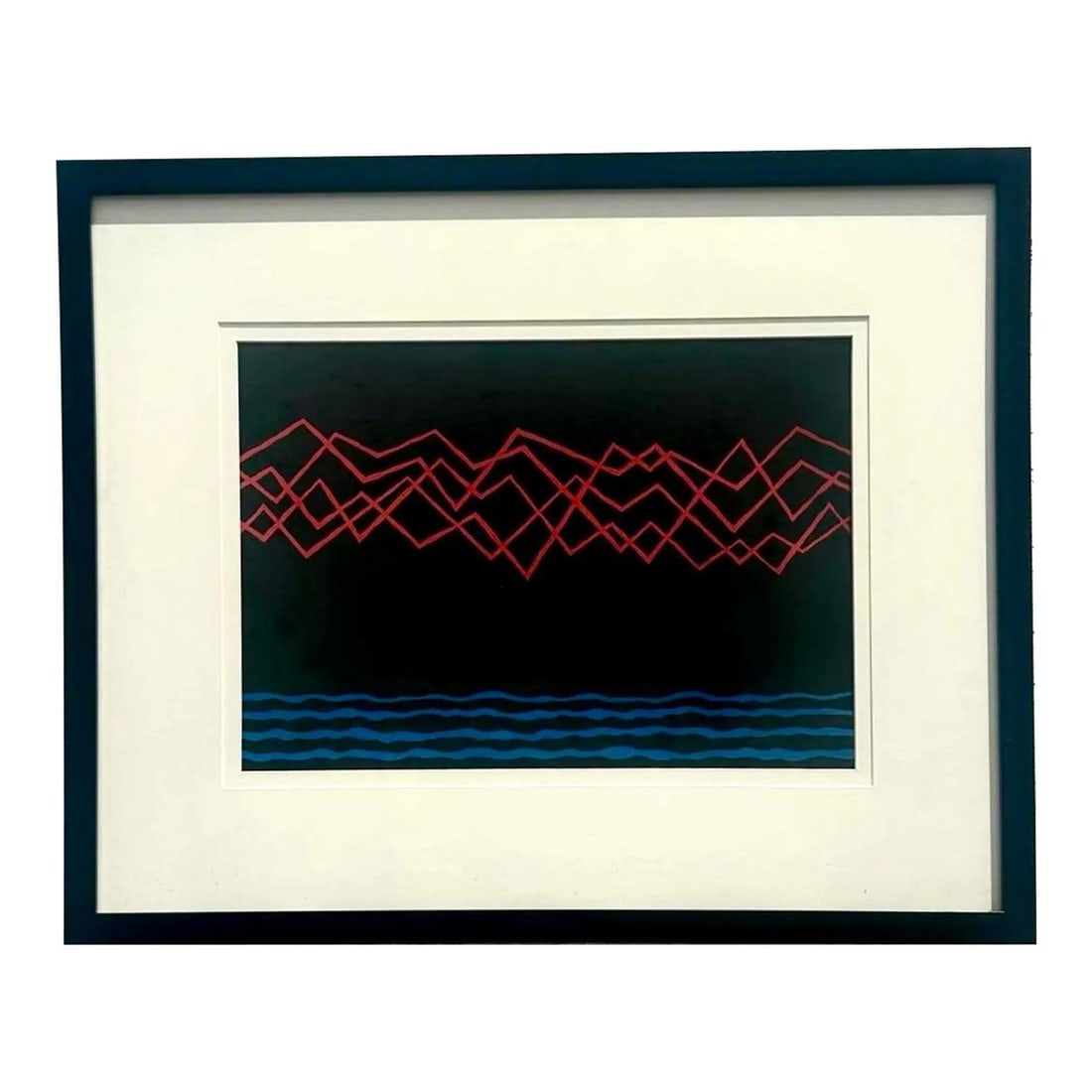 Framed Abstract Boho Lithograph Signed and Numbered Artwork: Framed Abstract Boho Lithograph Signed and Numbered Artwork This vintage Boho lithograph features an abstract composition in primary colors, presented on paper and elegantly framed. The piece is signe