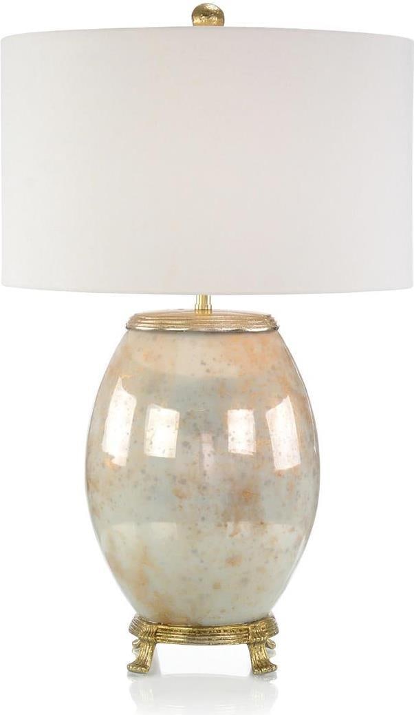 John-Richard Ivory Table Lamp Brass Finial Linen Shade (1 of 1)