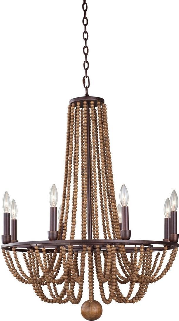 Kalco Farmhouse Royal Mahogany 8-Light Dimmable Chandelier: Kalco Farmhouse Royal Mahogany 8-Light Dimmable Chandelier Illuminate your space with the Farmhouse Royal Mahogany Wood 8-Light Chandelier, a stunning centerpiece that combines rustic charm with
