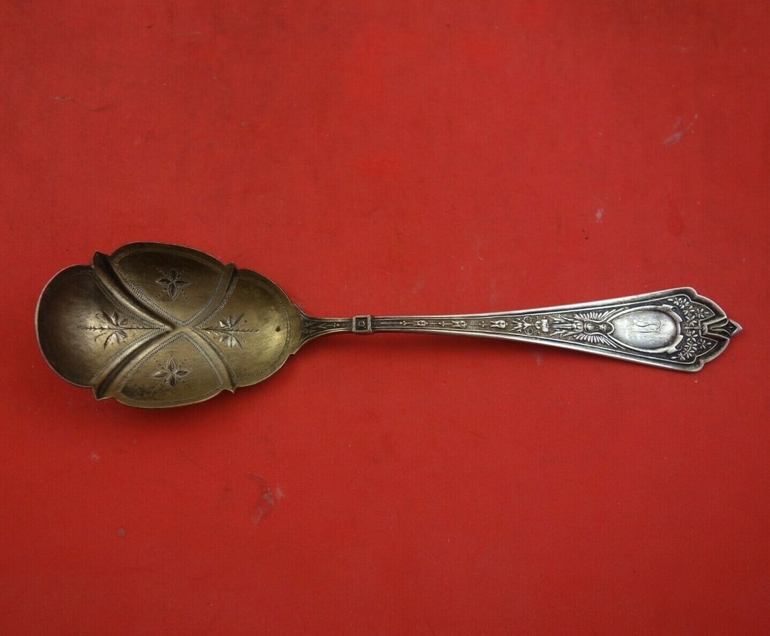 Schulz & Fischer Cleopatra Sterling Silver Preserve Spoon 7 Inch Bright Cut (1 of 3)