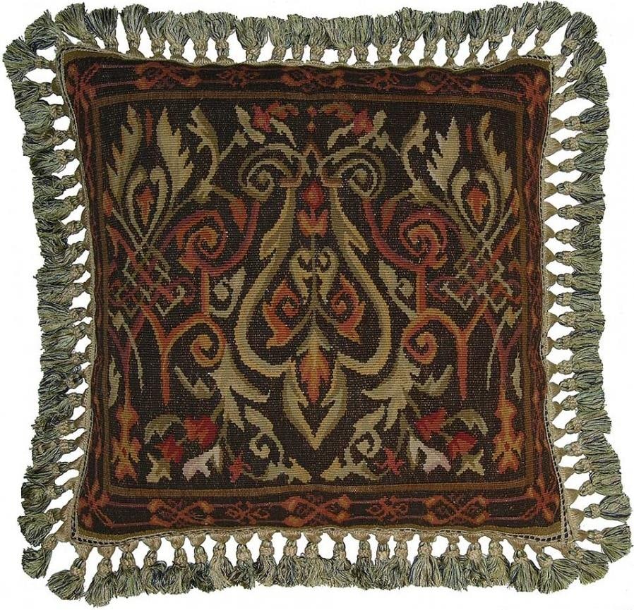 Elegant Green Velvet Throw Pillow Aubusson Style Provence Home (1 of 1)