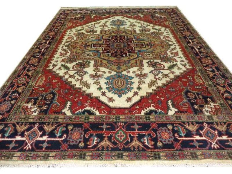 Handmade 9' x 11' 11" Serapi Wool Rug in Bold Colors: Handmade 9' x 11' 11" Serapi Wool Rug in Bold Colors Free continental US Shipping Introducing the exquisite 9 x 11.11 Serapi Rug, a stunning handmade piece that beautifully combines traditional crafts