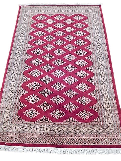 4'1" x 6'3" Red Hand-Knotted Jaldar Bokhara Area Rug from Pakistan (1 of 7)