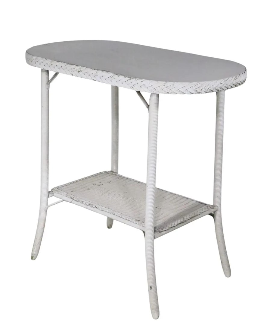Lloyd Loom Attributed White Wicker Oval Side Table - 10