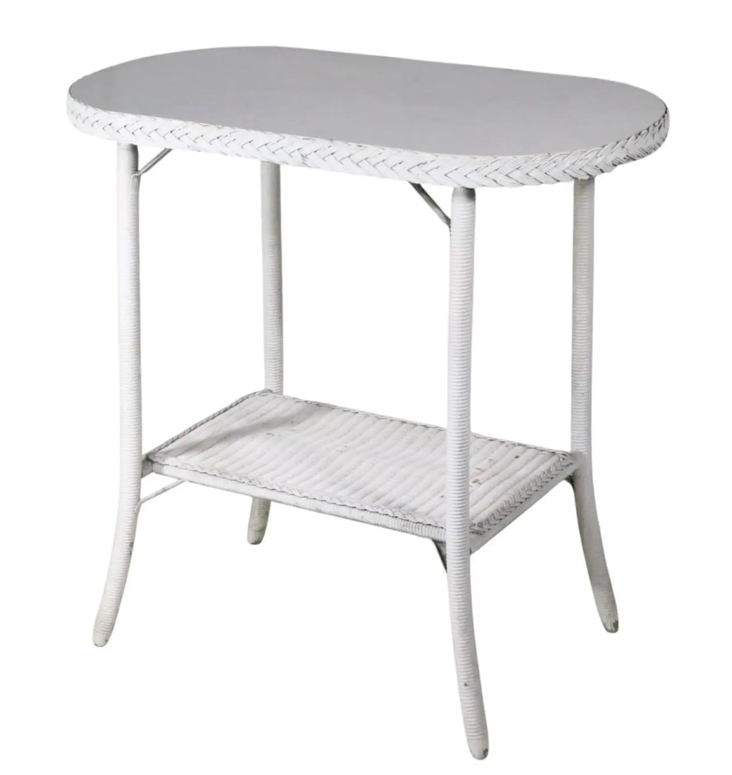 Lloyd Loom Attributed White Wicker Oval Side Table - 2