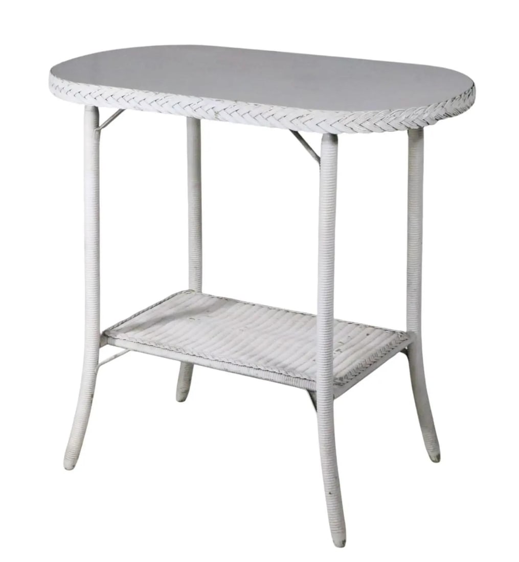 Lloyd Loom Attributed White Wicker Oval Side Table - 3