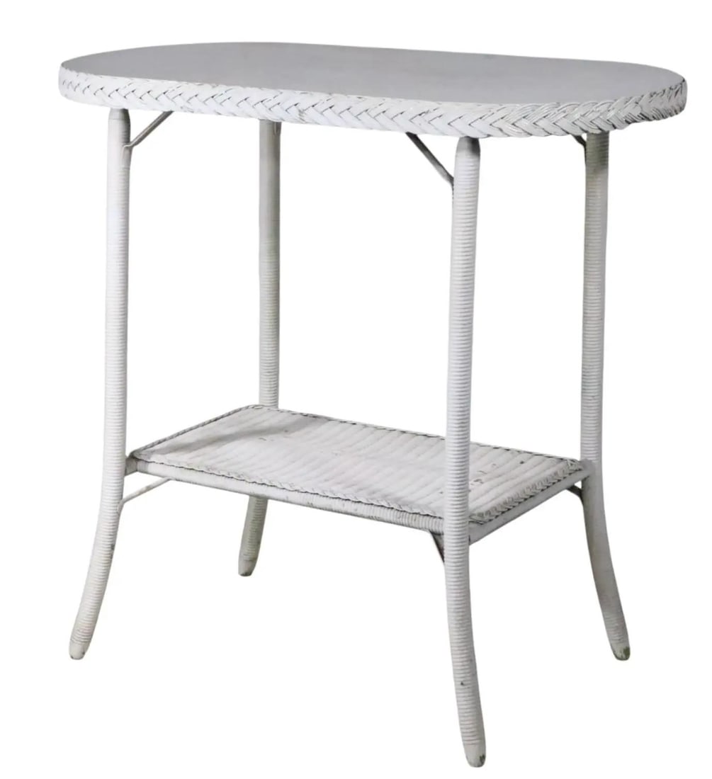 Lloyd Loom Attributed White Wicker Oval Side Table - 4