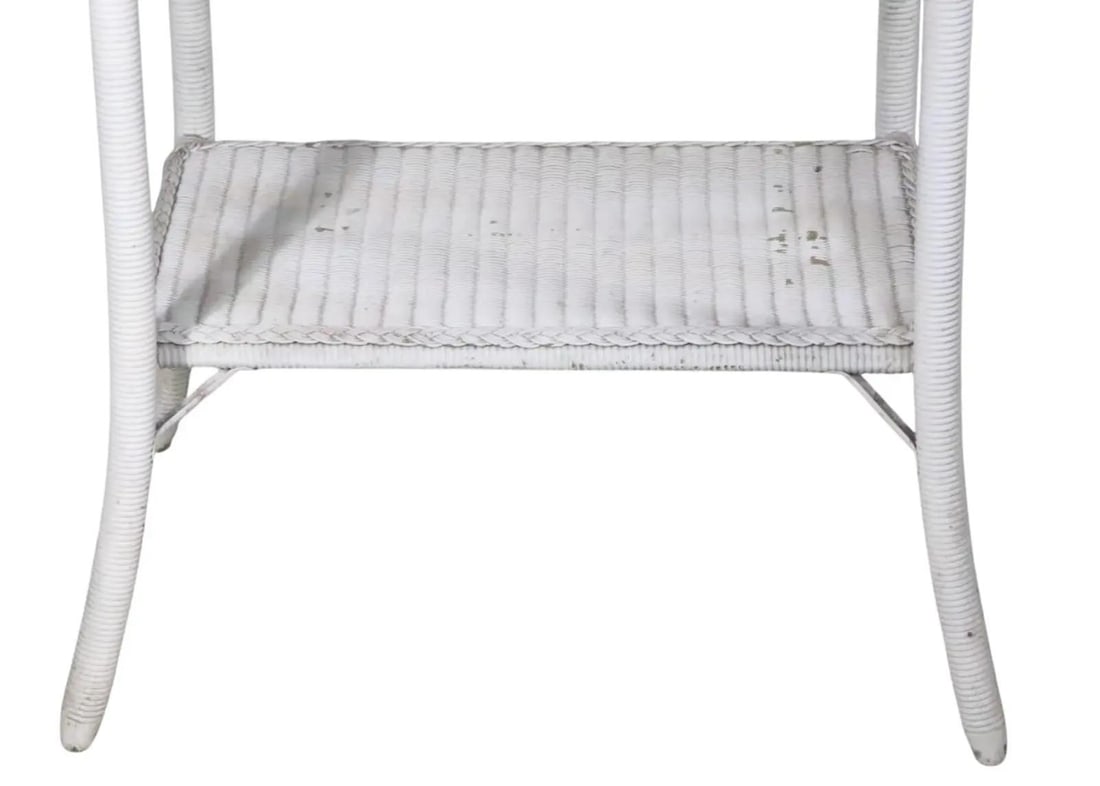 Lloyd Loom Attributed White Wicker Oval Side Table - 5