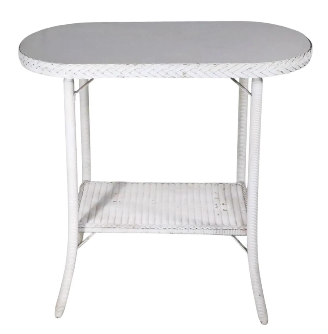Lloyd Loom Attributed White Wicker Oval Side Table - 6
