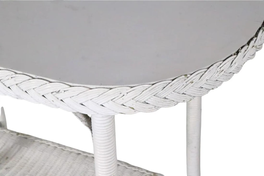 Lloyd Loom Attributed White Wicker Oval Side Table - 7