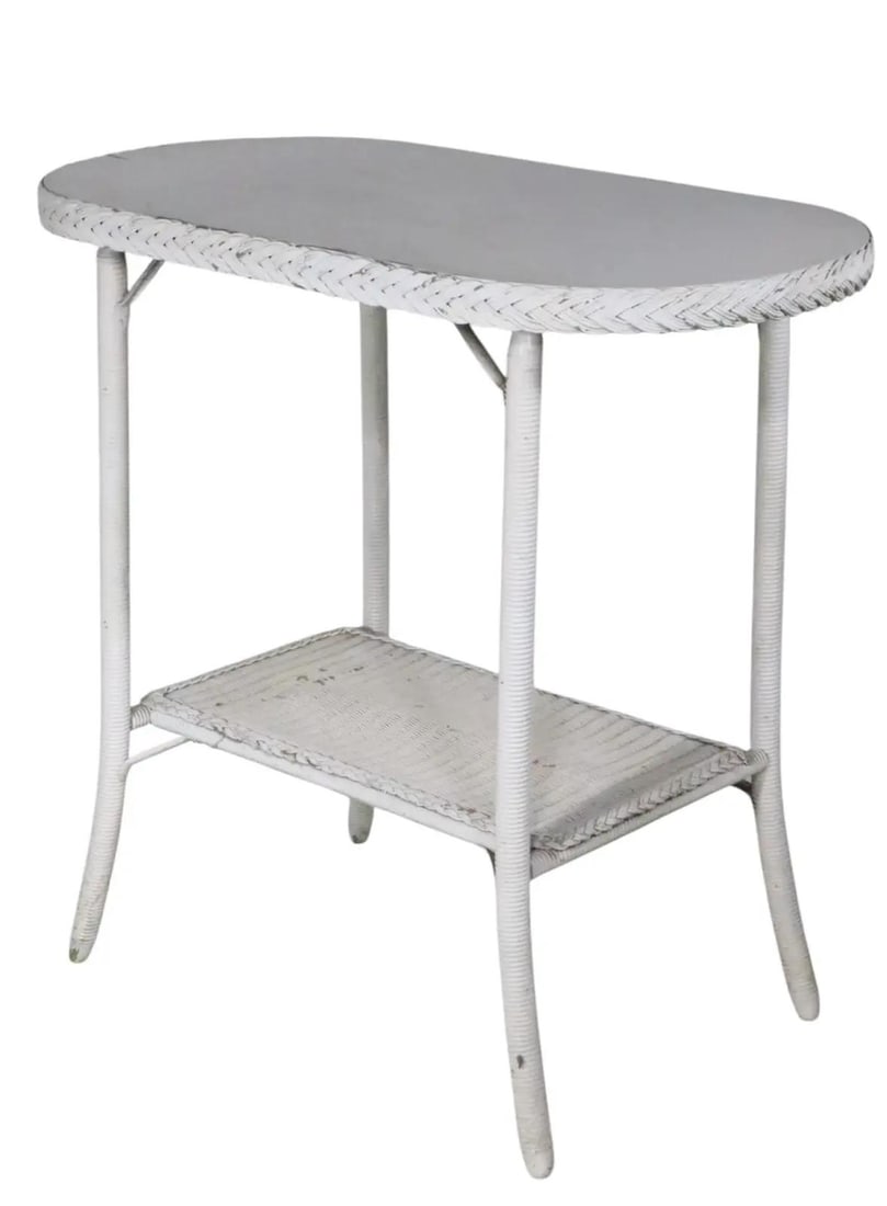 Lloyd Loom Attributed White Wicker Oval Side Table - 8