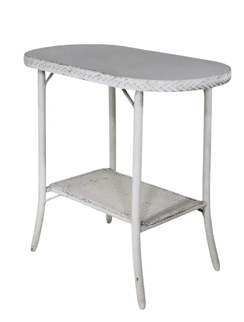 Lloyd Loom Attributed White Wicker Oval Side Table - 9