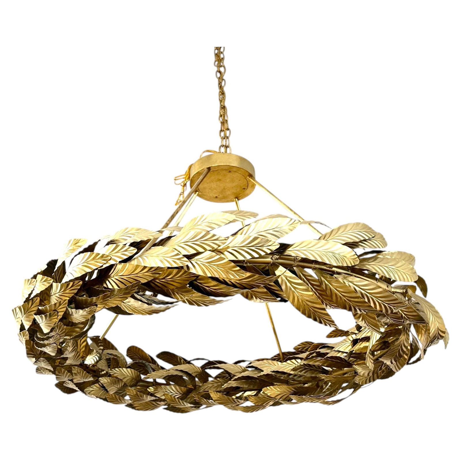 Gilt Wrought Iron Laurel Leaf Circular Chandelier Apollo Grand (1 of 14)