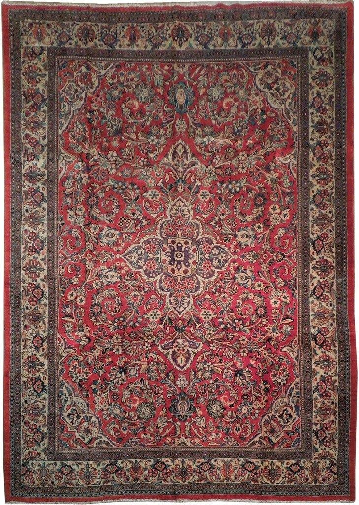 Handcrafted 9.10 x 13.10 Red Traditional Sarouk Rug from Iran (1 of 6)