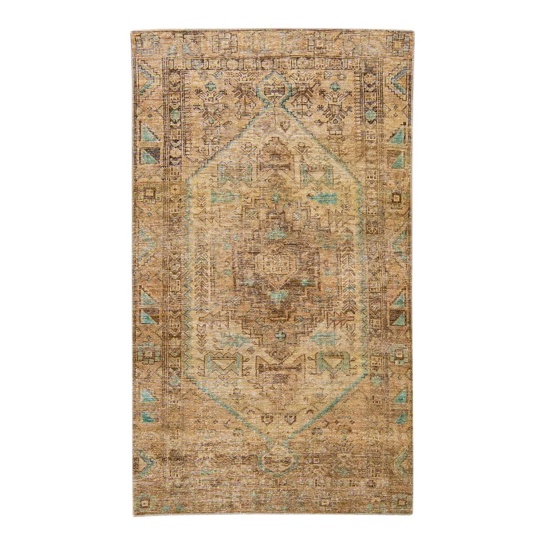 1960s Vintage Persian Handmade Wool Rug Beige Medallion 4' x 7' (1 of 7)