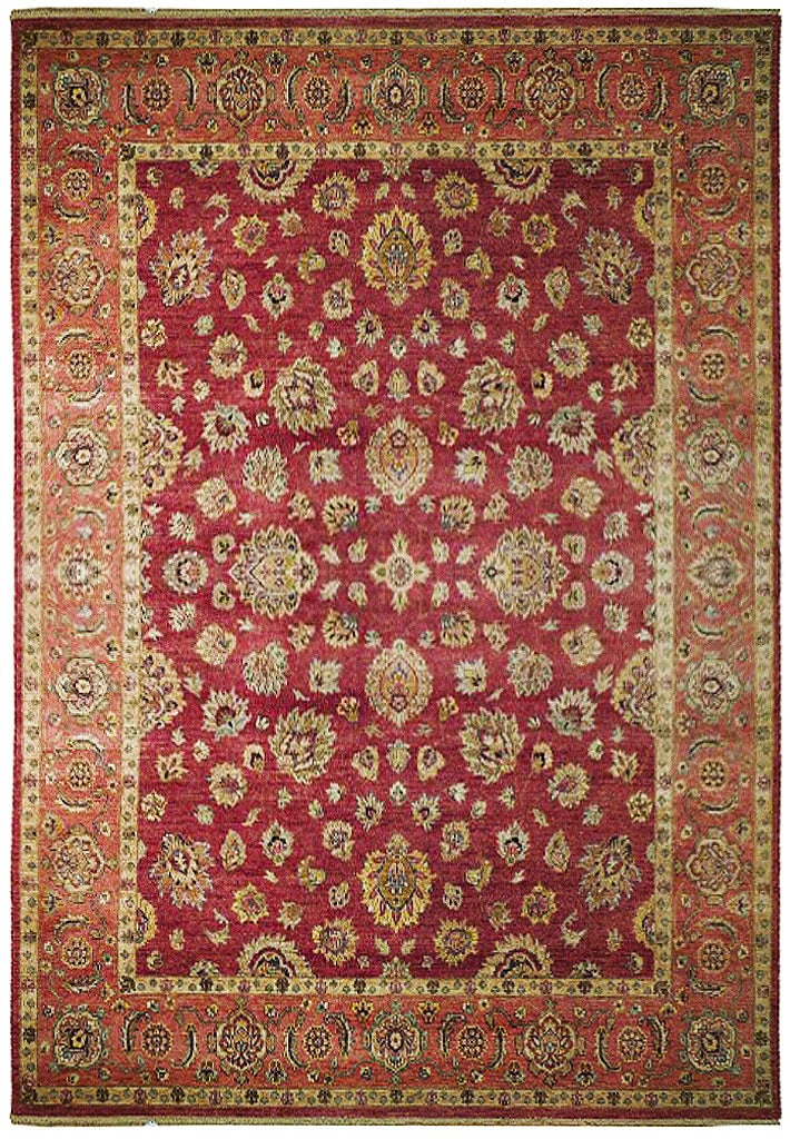 Handmade 8 x 10 Red Vegetable Dyed Chobi Rug from India (1 of 6)