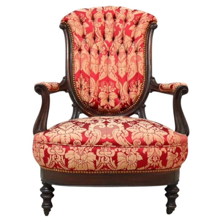 Victorian carved walnut tufted gentleman's chair c1890 (1 of 15)