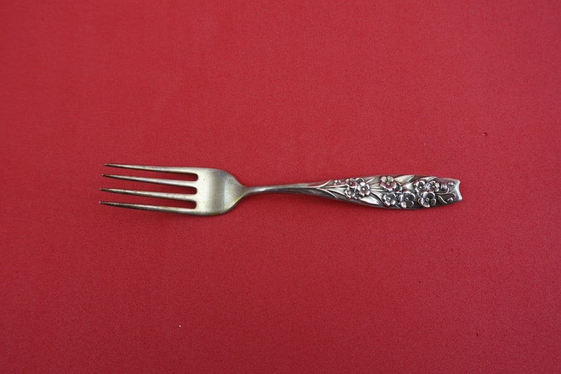 Sterling Silver Baby Fork Flora Pattern with Forget Me Not by Shiebler 4 1/4" (1 of 2)