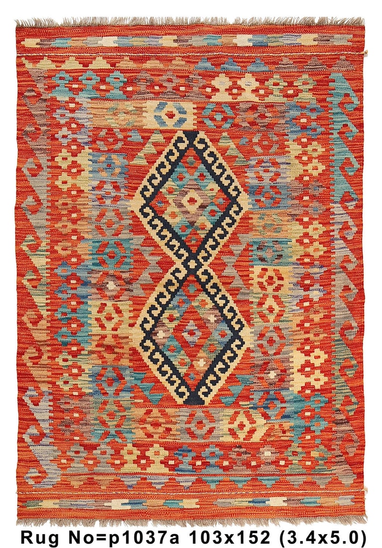 Handmade 3.5 x 5 Multi Color Wool Kilim Rug Natural Vegetable Dye (1 of 9)
