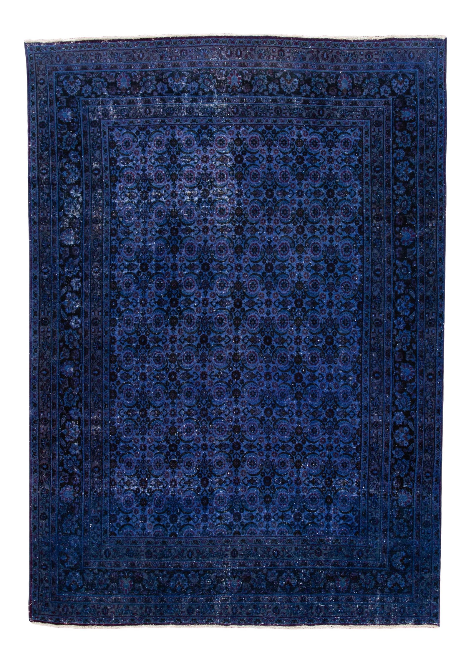 Vintage 1960 Tabriz Wool Rug Royal Blue Floral Design 7'10 x 10'7 (1 of 10)