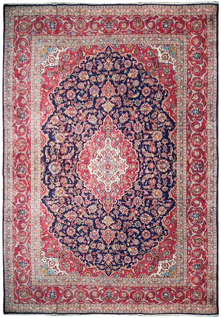 Handcrafted Navy Blue Semi-Antique Persian Kashan Rug 9'3 x 13'1 (1 of 7)