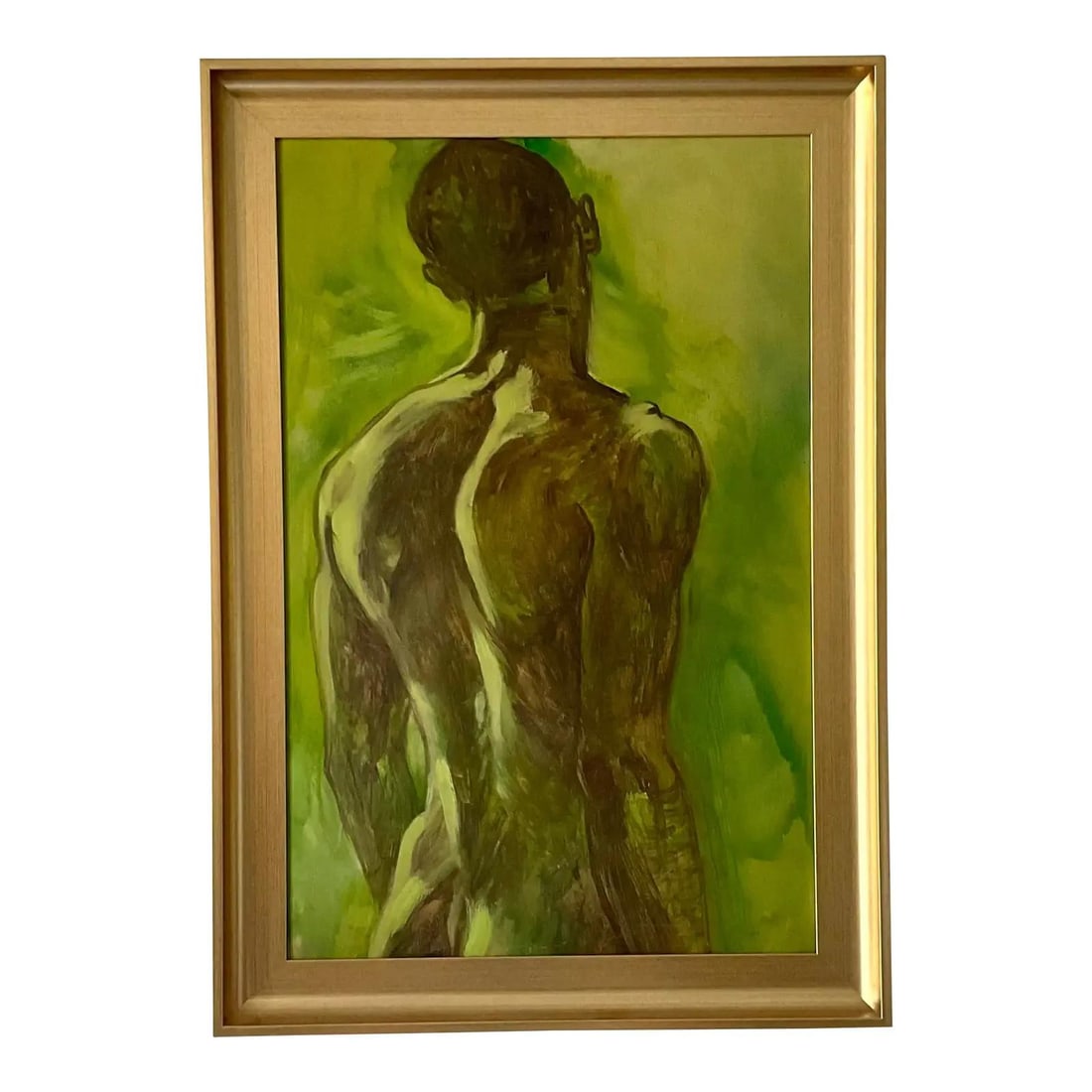Original Early 1900s Boho Oil Painting Depicting Male Nude on Masonite Board: Original Early 1900s Boho Oil Painting Depicting Male Nude on Masonite Board This original early 20th century painting on board features a male nude rendered in rich, earthy tones. The artist's fluid 
