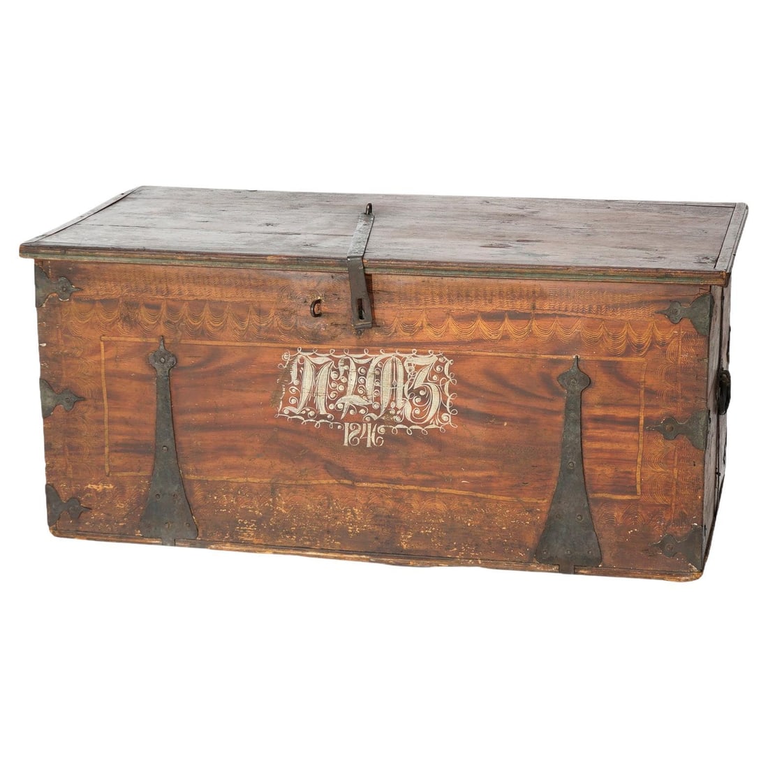 1846 Folk Art Grain Painted Wood Blanket Chest (1 of 18)