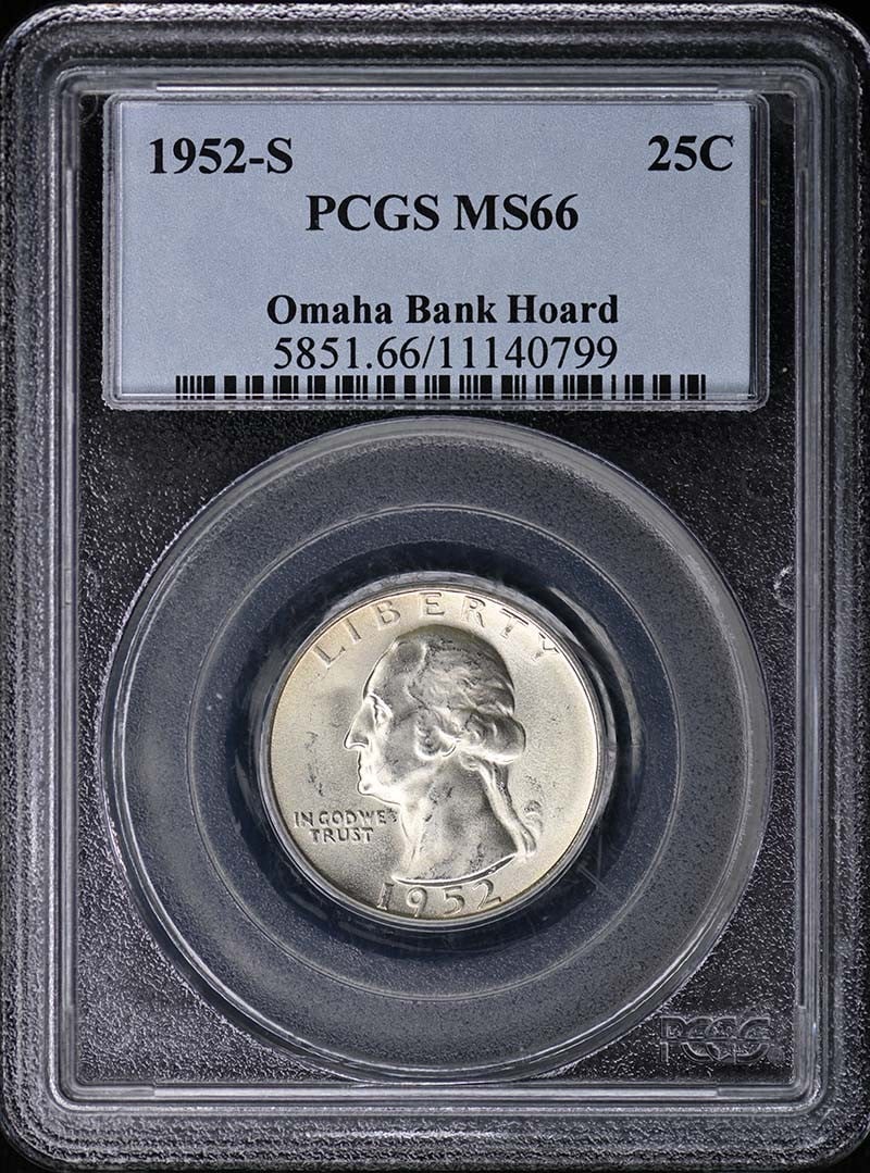 PCGS MS66 1952-S Washington Quarter San Francisco Mint: PCGS MS66 1952-S Washington Quarter San Francisco Mint This is a 1952-S Washington Quarter graded MS66 by PCGS. The coin is uncirculated and was minted in San Francisco. It features the Washington Qua